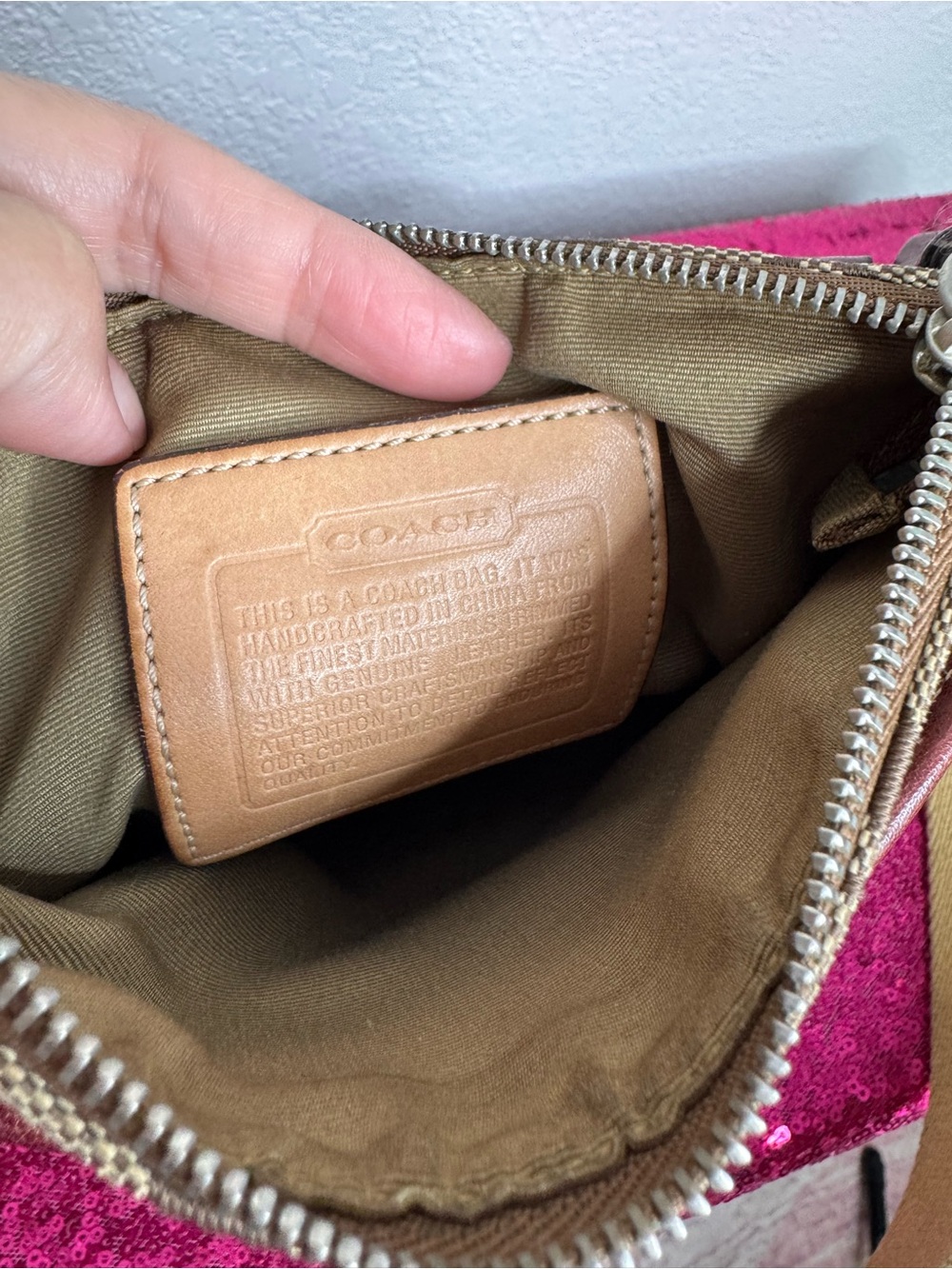COACH 🎆 Signature Suede, Leather Crossbody Bag, Tan & Burgundy, Monogrammed Logo - Picture 14 of 16